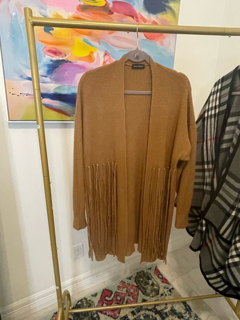 Fringe‎ Open-Front Cardigan in Camel - L/XL Boho Western